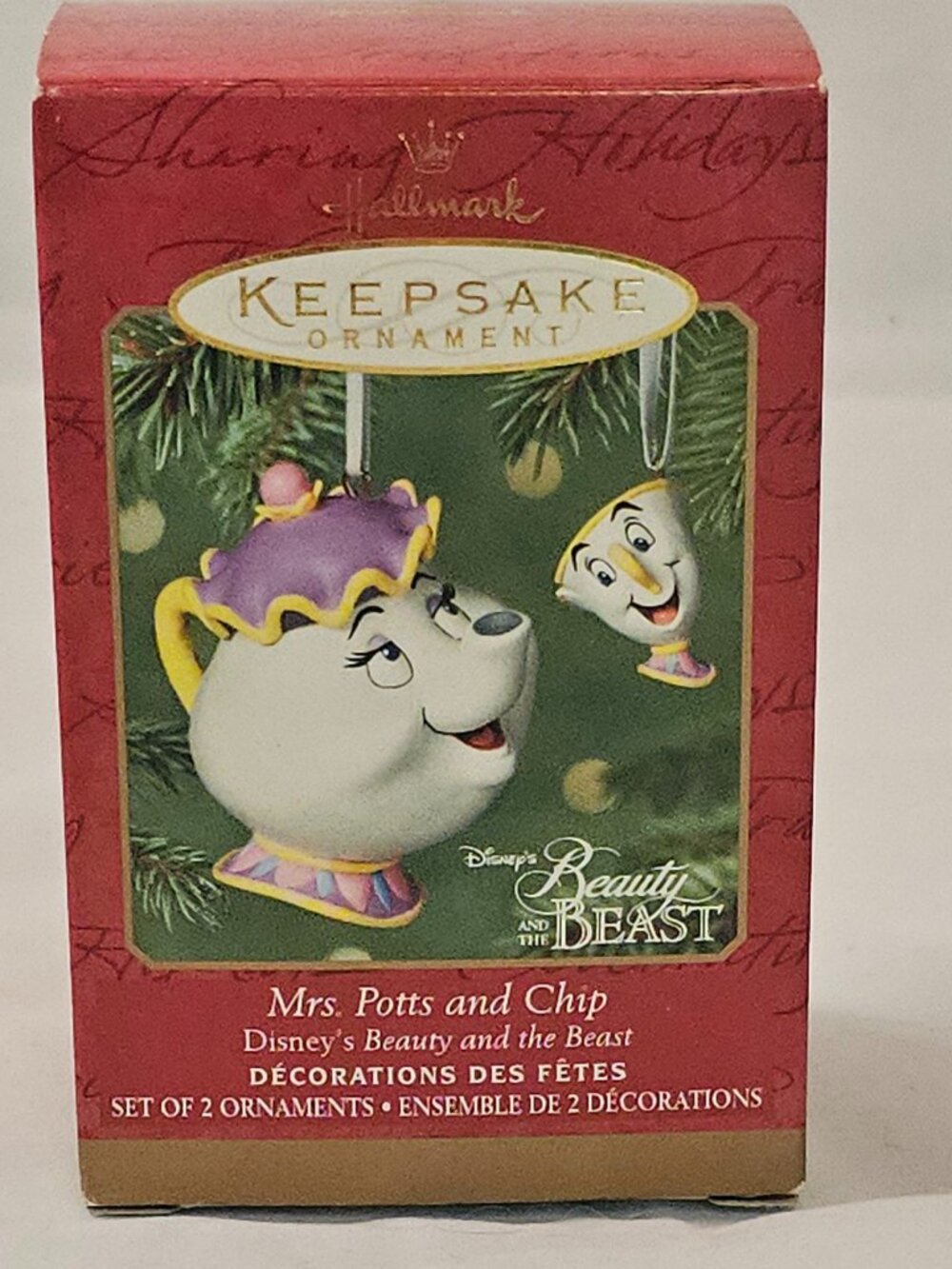 Hallmark Keepsake 2001 Mrs. Potts & Chip Ornament Set - Porcelain NIB